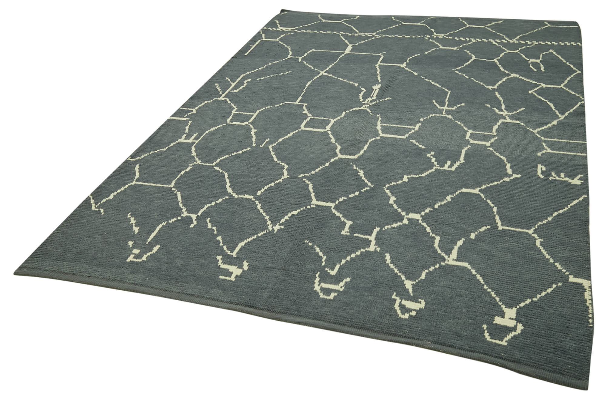 Handmade Wool Cotton Rug – Grey Geometric Pattern Carpet | Durable Natural Fiber Area Rug 6'1''x8'11''