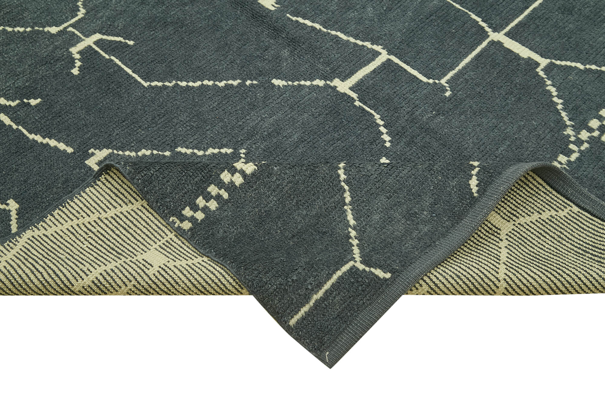 Handmade Wool Cotton Rug – Grey Geometric Pattern Carpet | Durable Natural Fiber Area Rug 6'1''x8'11''