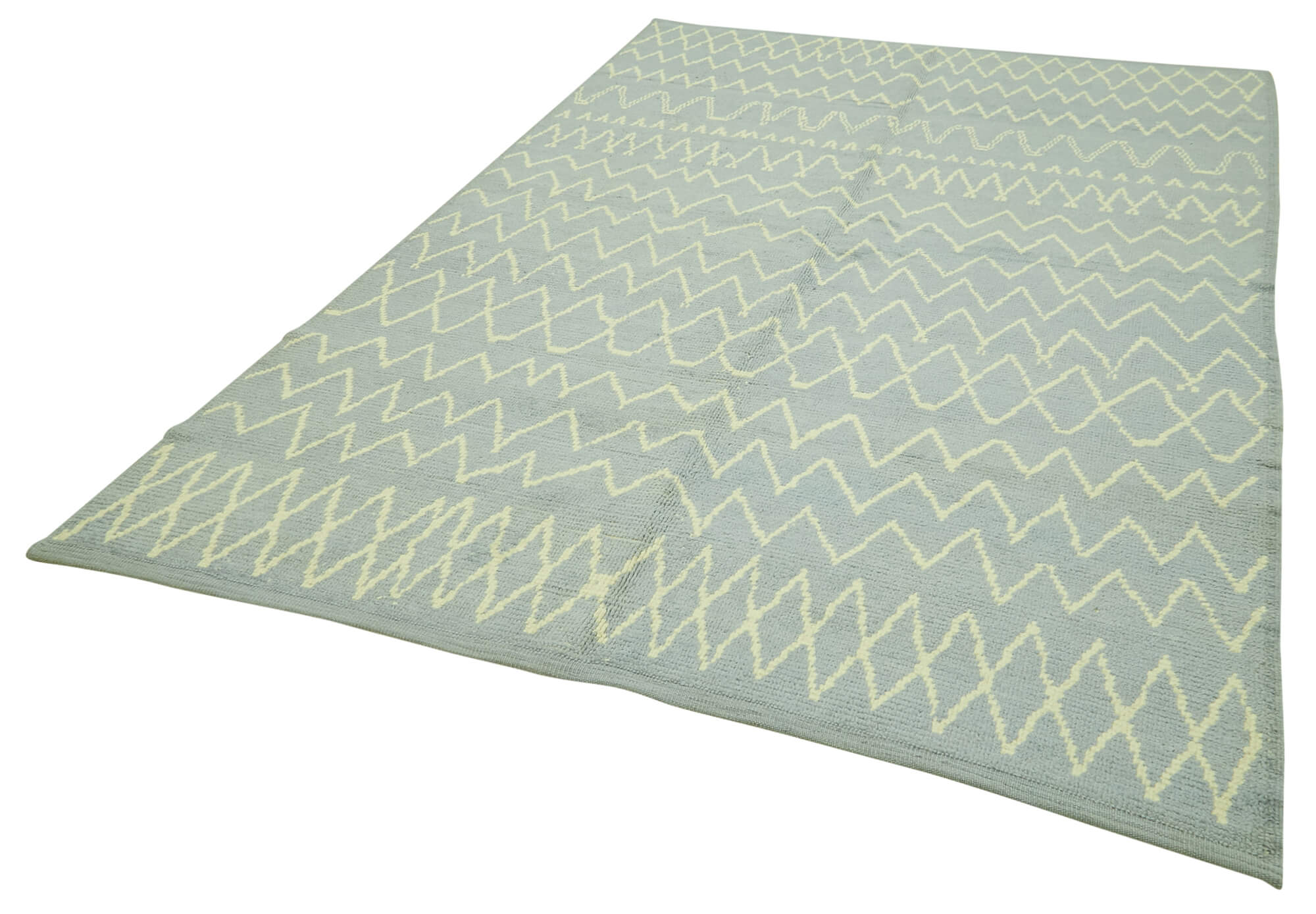 Handmade Wool Cotton Rug – Blue Geometric Pattern 6'3''x9'6'' Artisan Crafted Carpet