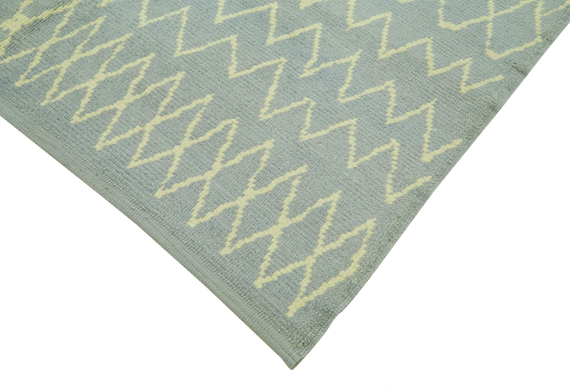 Handmade Wool Cotton Rug – Blue Geometric Pattern 6'3''x9'6'' Artisan Crafted Carpet