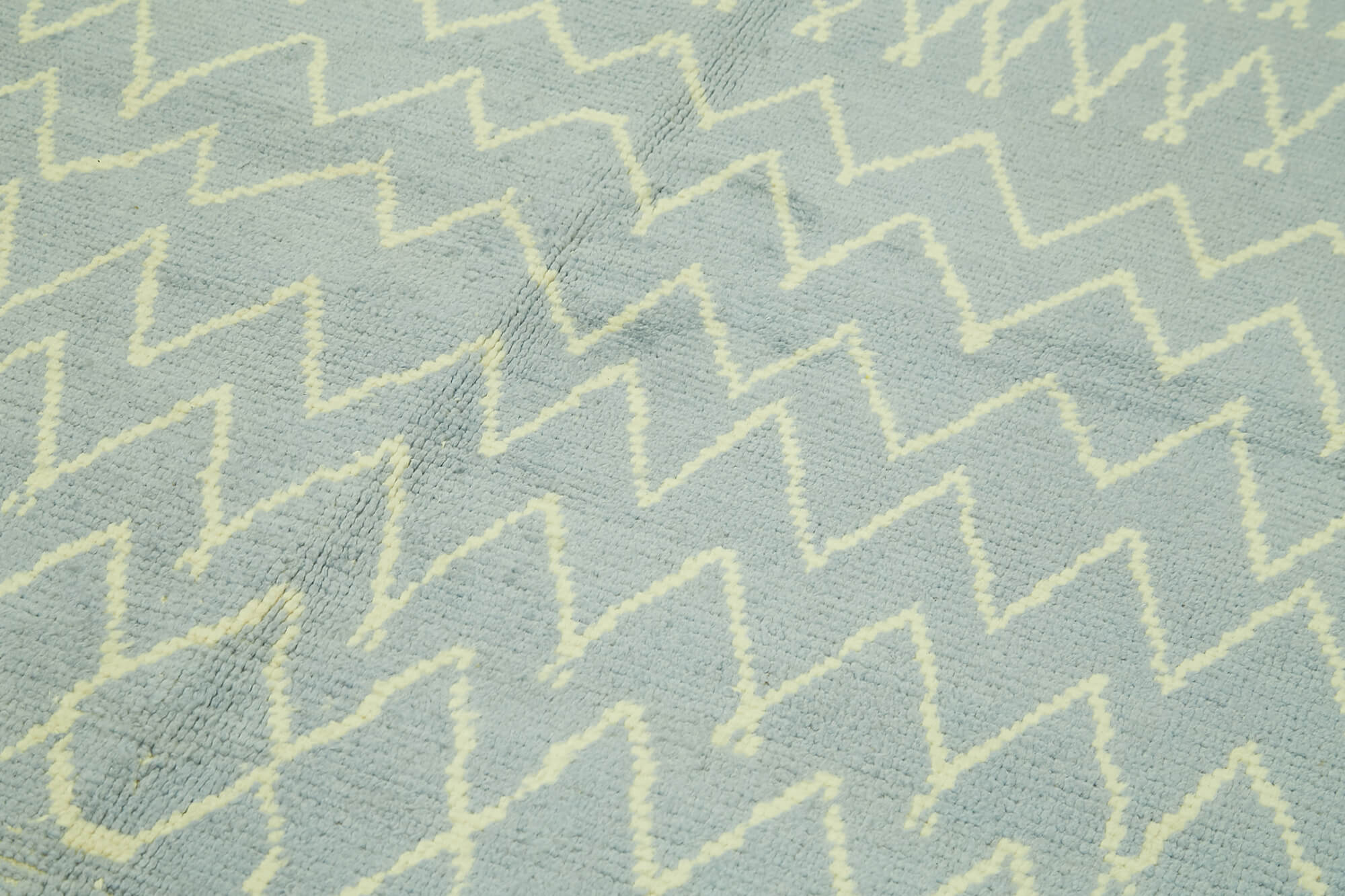 Handmade Wool Cotton Rug – Blue Geometric Pattern 6'3''x9'6'' Artisan Crafted Carpet