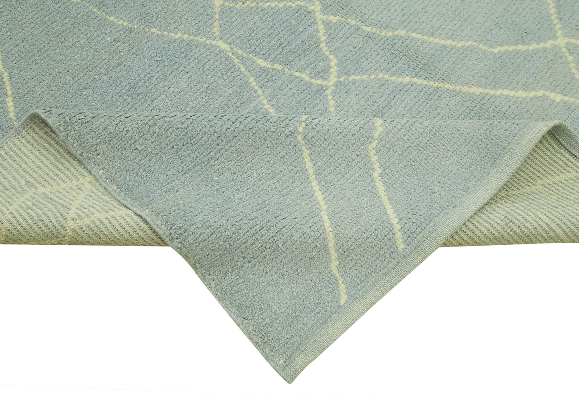 Handmade Wool Cotton Rug – Blue Geometric Pattern Carpet | 6x9 Feet Durable Living Room Rug