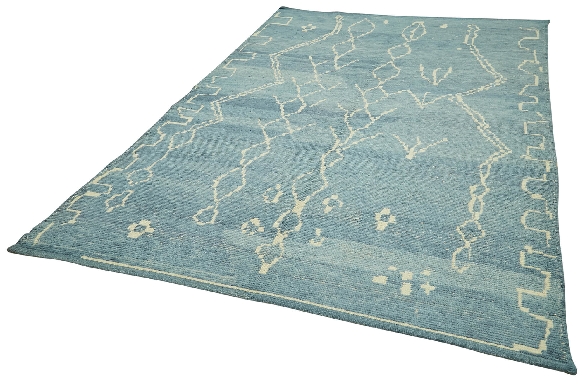 Handmade Wool Cotton Rug - Blue Geometric Pattern Carpet 6x9 Feet Area Rug