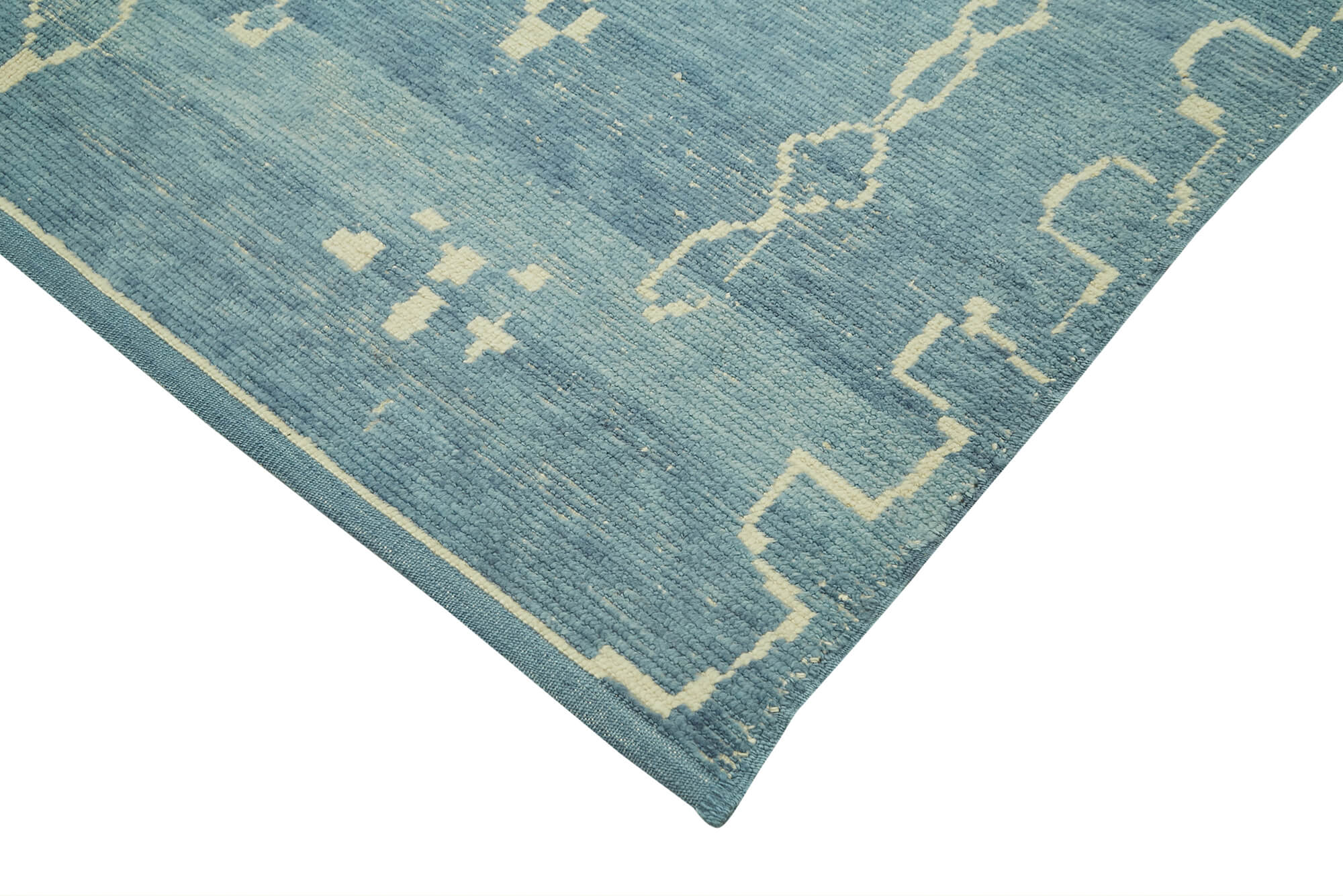 Handmade Wool Cotton Rug - Blue Geometric Pattern Carpet 6x9 Feet Area Rug