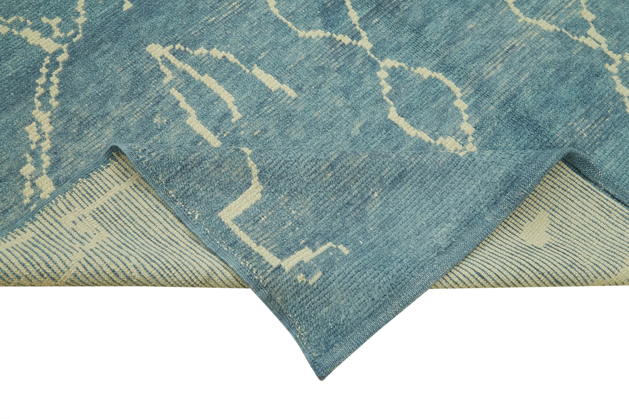 Handmade Wool Cotton Rug - Blue Geometric Pattern Carpet 6x9 Feet Area Rug