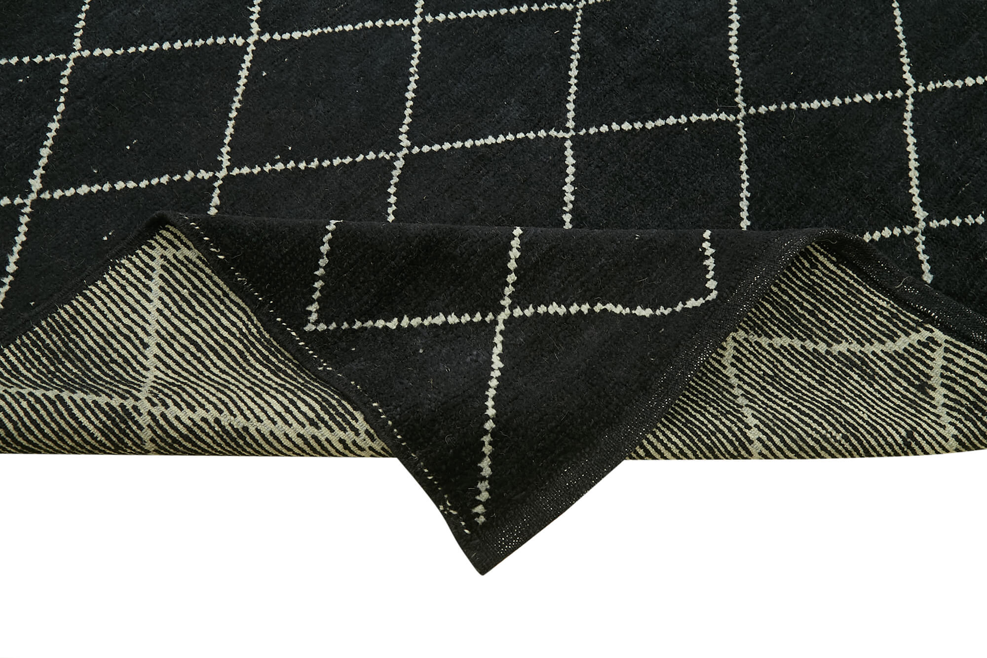 Handmade Wool Cotton Rug – Black Geometric Area Rug | Durable Cotton & Soft Texture Carpet