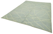 Handmade Wool Cotton Rug | Blue Geometric Area Rug - Soft Textured Durable Natural Fiber Carpet