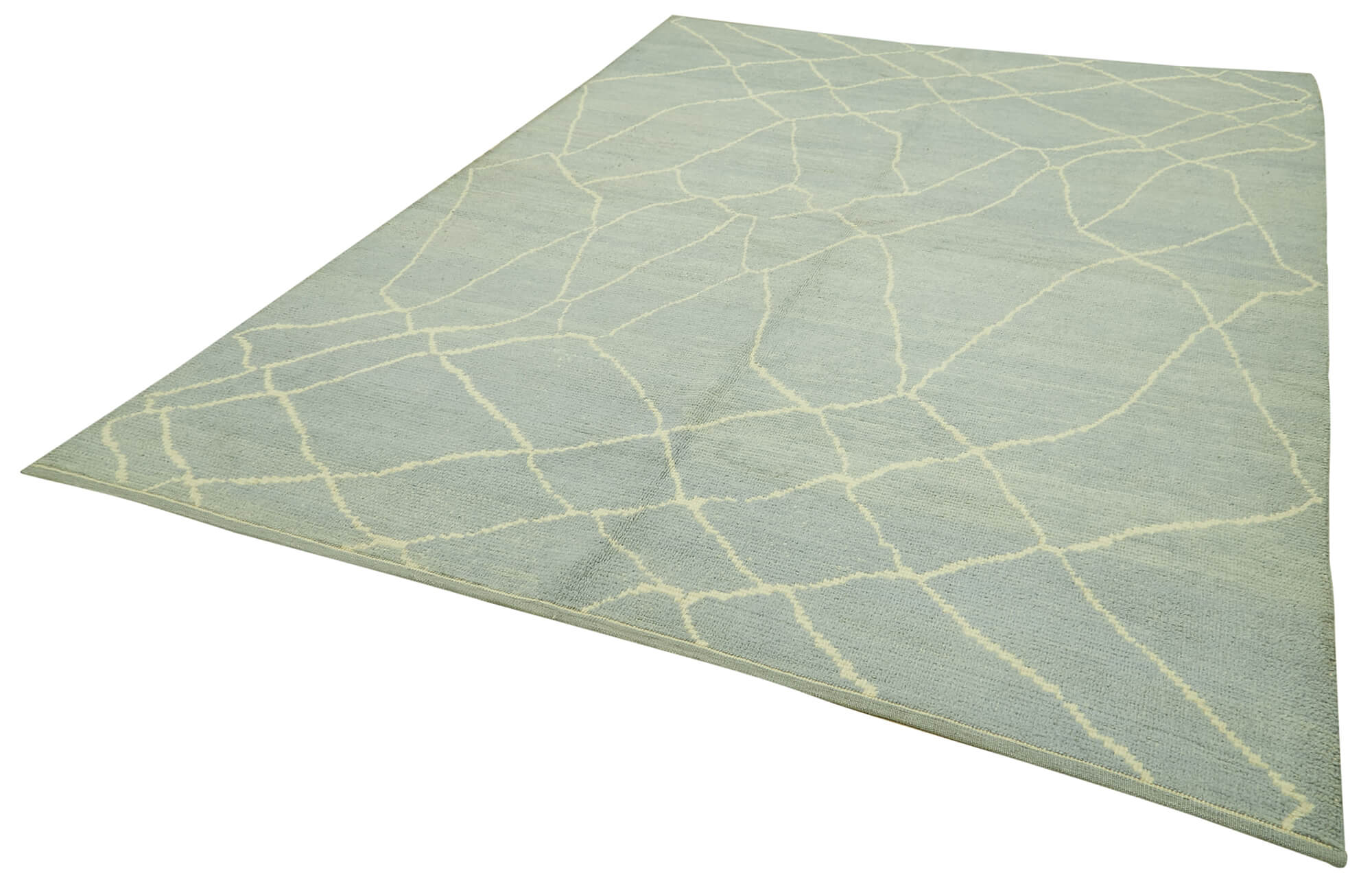Handmade Wool Cotton Rug | Blue Geometric Area Rug - Soft Textured Durable Natural Fiber Carpet