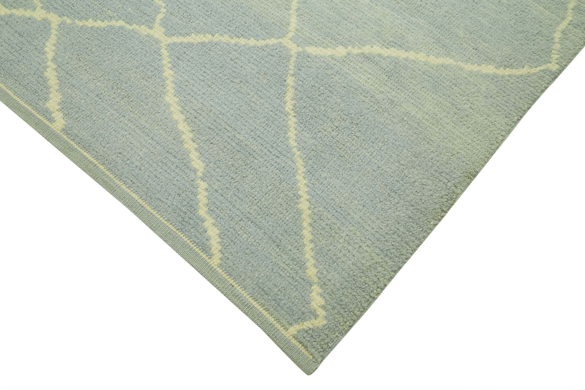 Handmade Wool Cotton Rug | Blue Geometric Area Rug - Soft Textured Durable Natural Fiber Carpet
