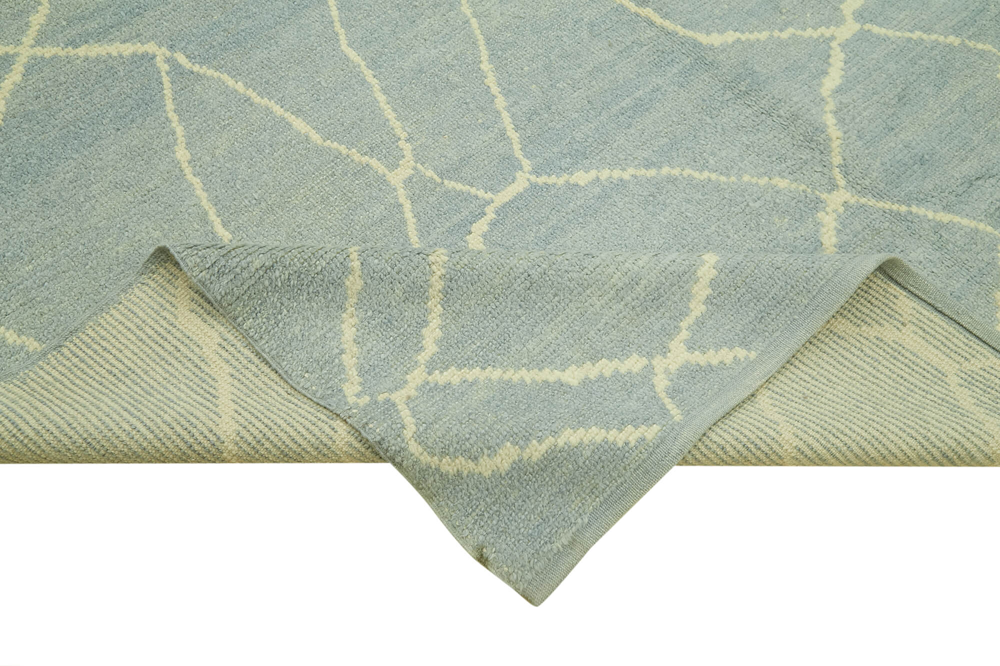 Handmade Wool Cotton Rug | Blue Geometric Area Rug - Soft Textured Durable Natural Fiber Carpet