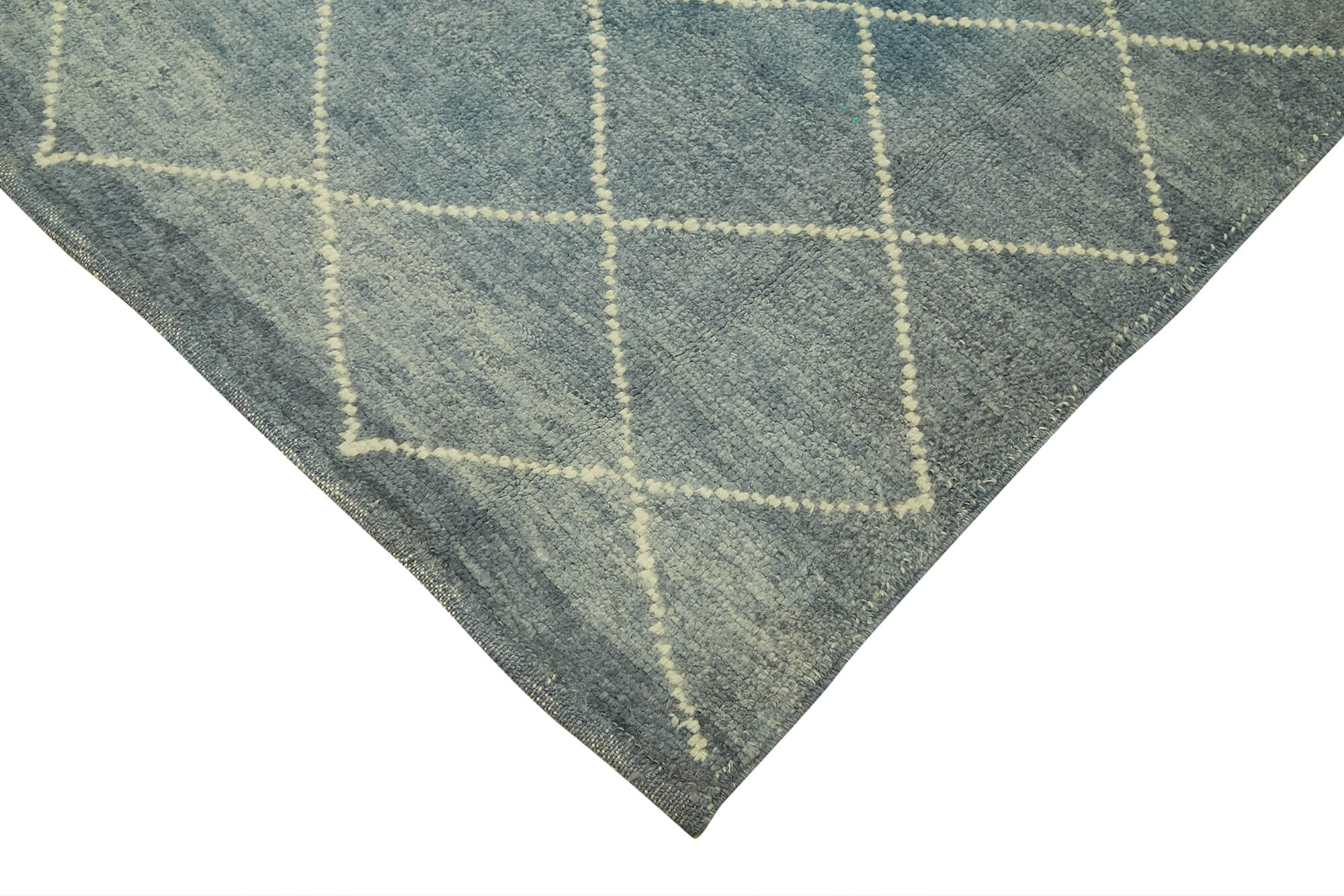Handmade Wool Cotton Rug - Blue Geometric Pattern Carpet | Vintage Turkish Floor Covering