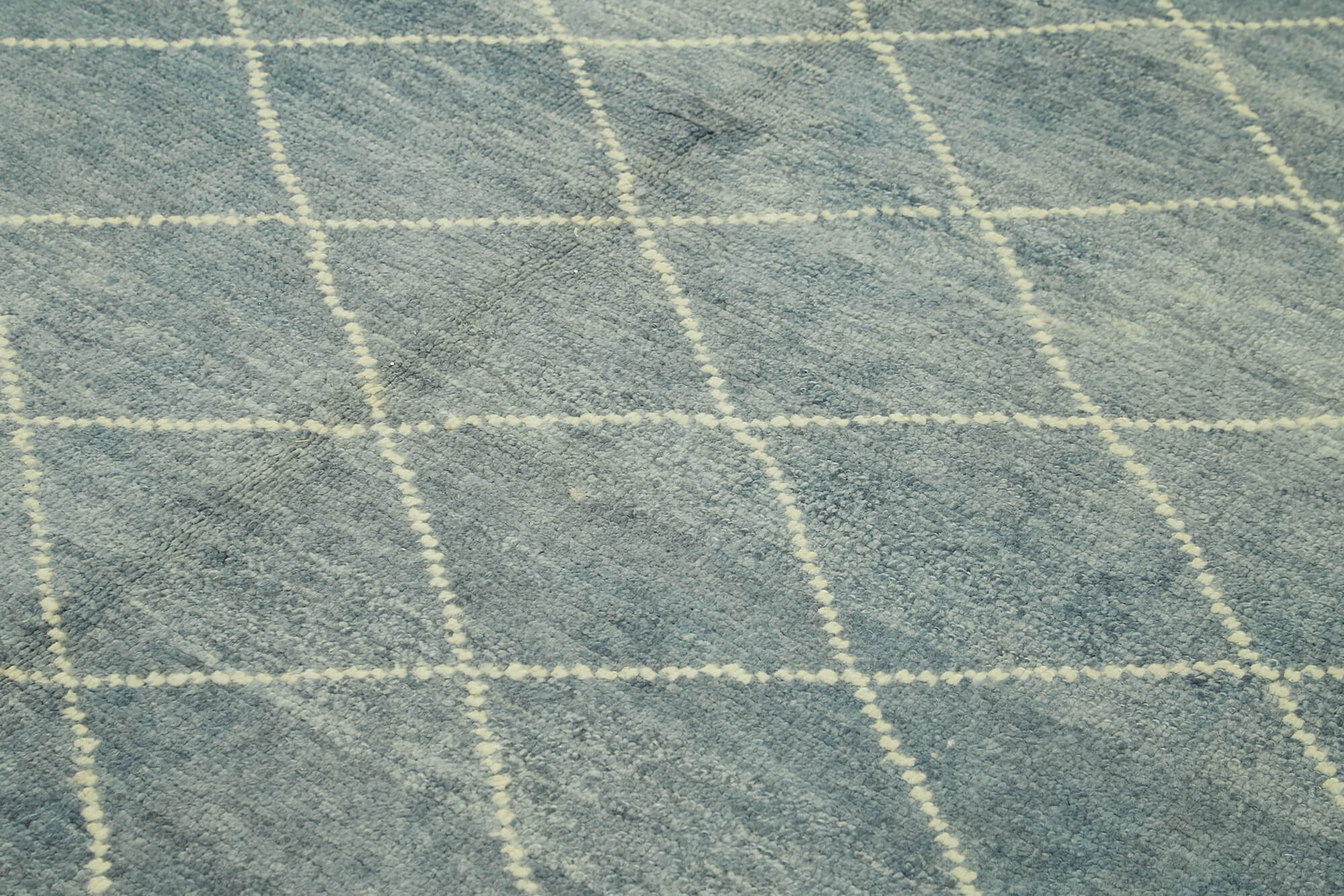 Handmade Wool Cotton Rug - Blue Geometric Pattern Carpet | Vintage Turkish Floor Covering