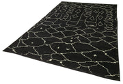 Handmade Wool Cotton Rug – Black Geometric Pattern Carpet | Durable Vintage Turkish Area Rug 6'5" x 9'9"