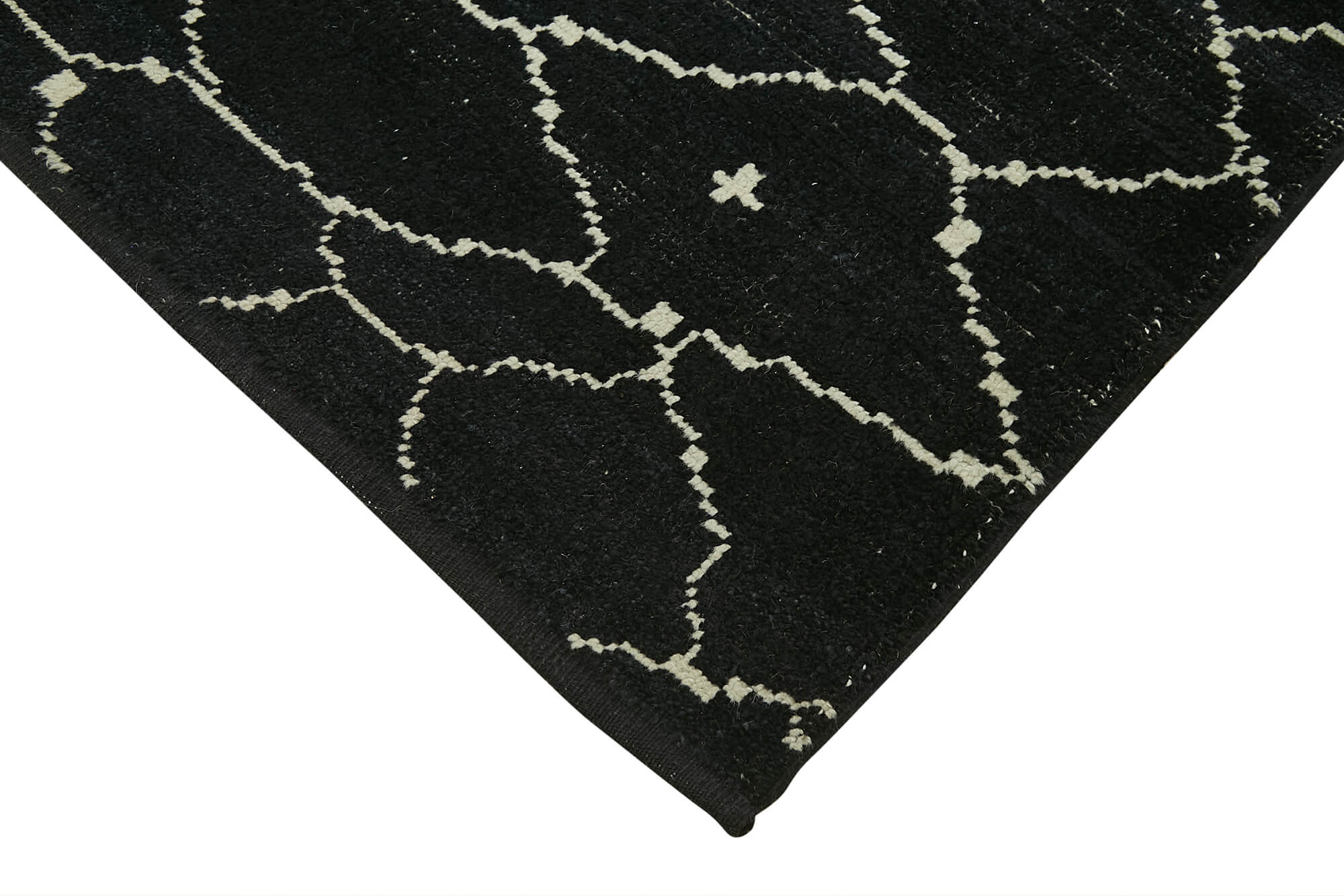 Handmade Wool Cotton Rug – Black Geometric Pattern Carpet | Durable Vintage Turkish Area Rug 6'5" x 9'9"