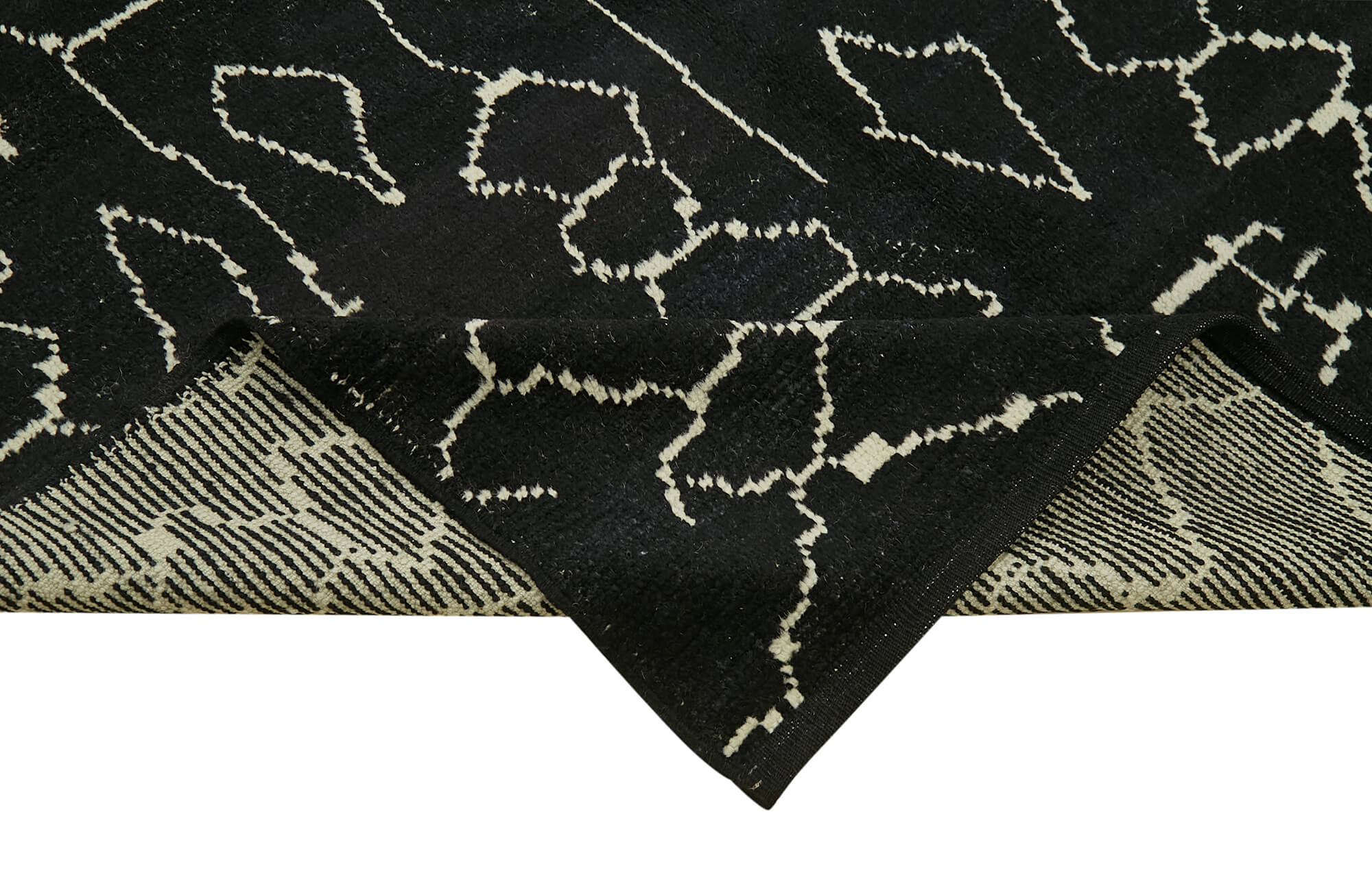 Handmade Wool Cotton Rug – Black Geometric Pattern Carpet | Durable Vintage Turkish Area Rug 6'5" x 9'9"