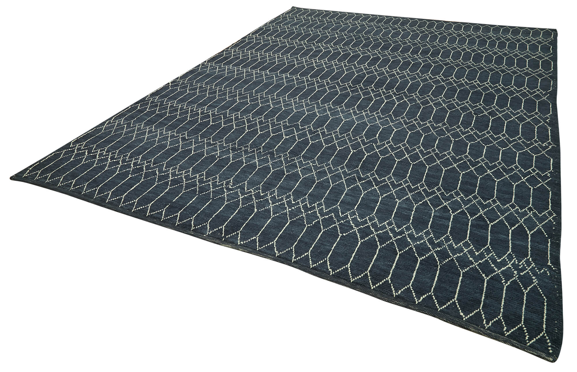 Handmade Wool Cotton Rug – Blue Geometric Pattern Carpet | Large Living Room Rug