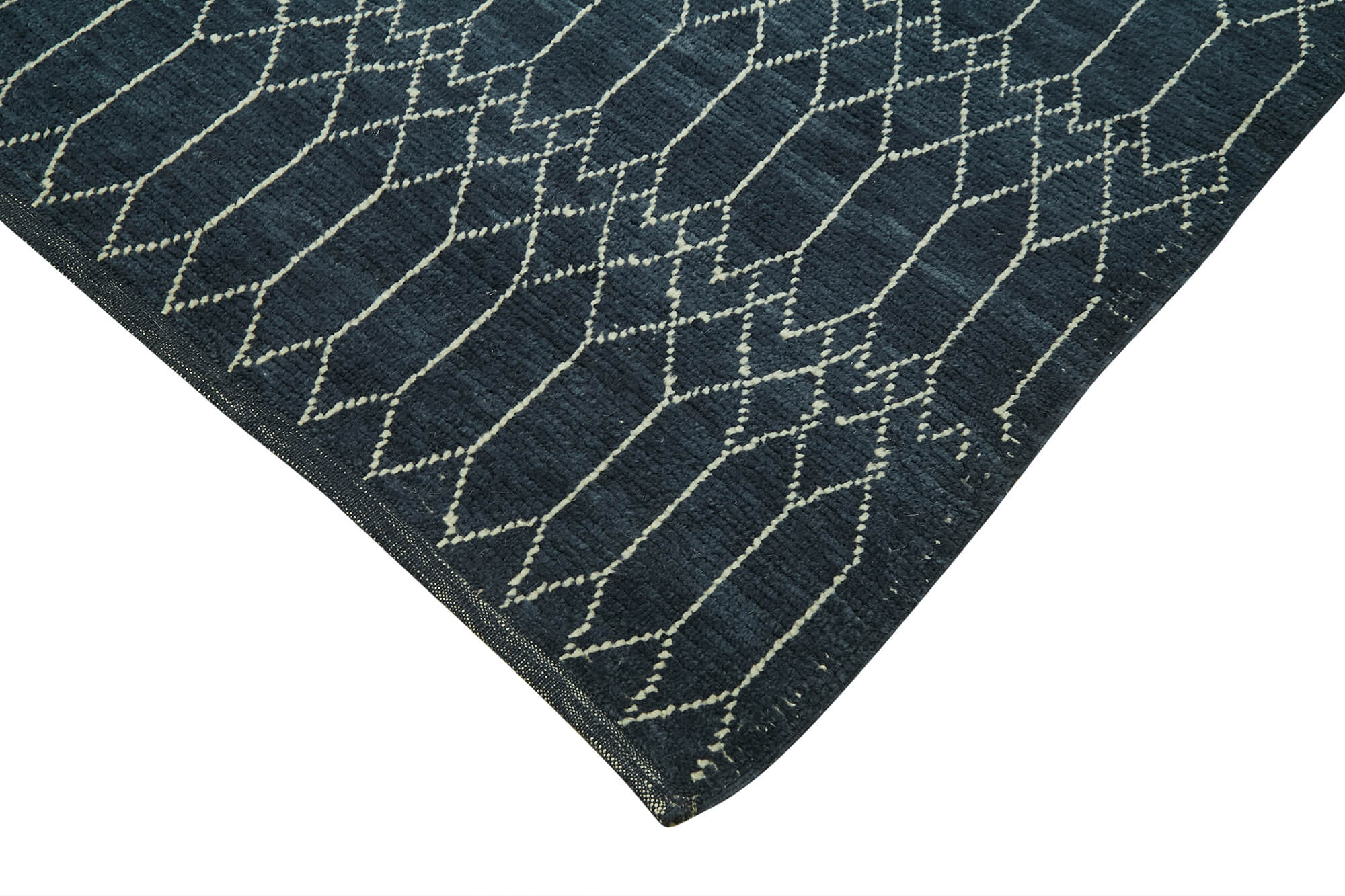 Handmade Wool Cotton Rug – Blue Geometric Pattern Carpet | Large Living Room Rug