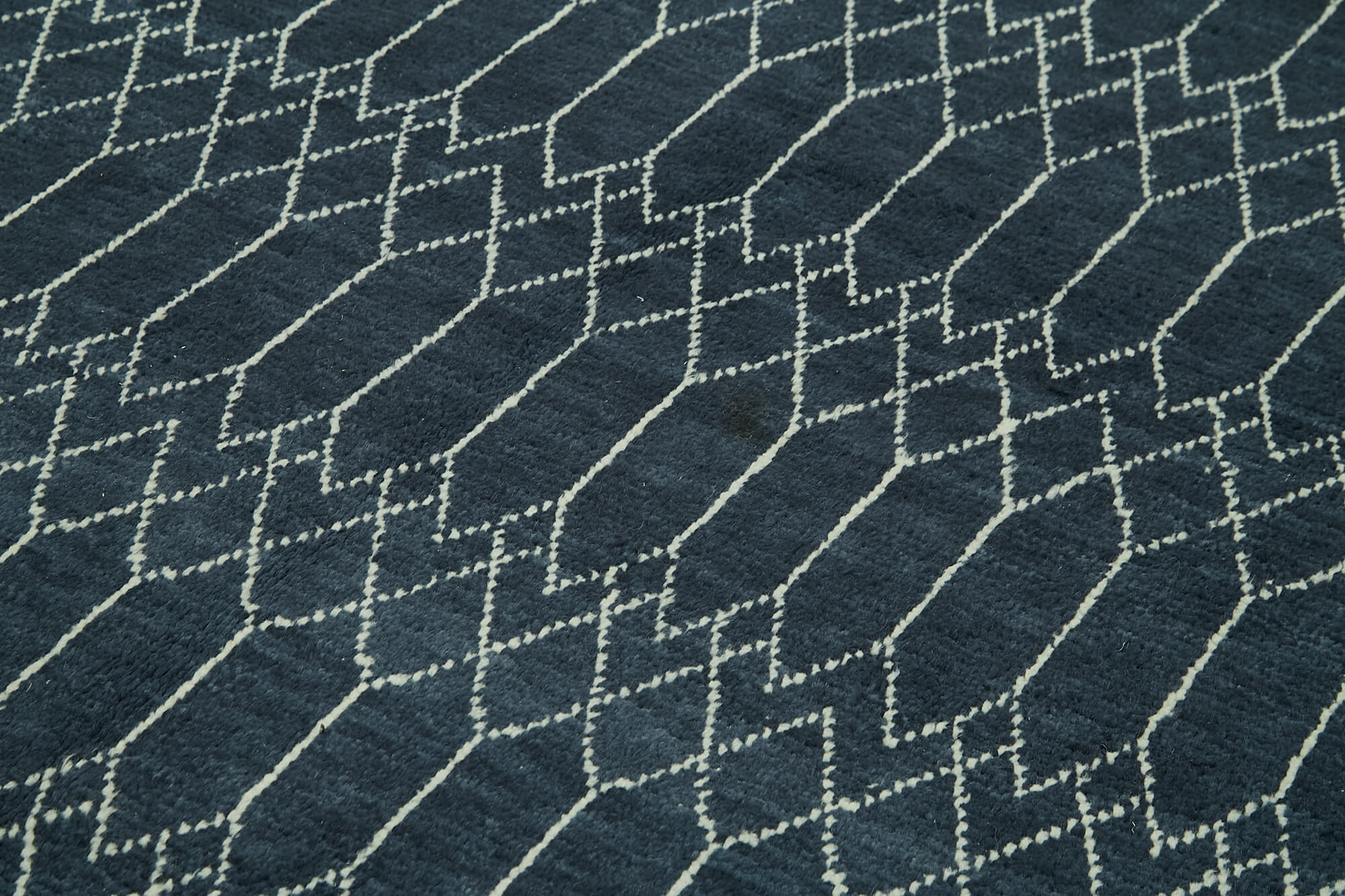 Handmade Wool Cotton Rug – Blue Geometric Pattern Carpet | Large Living Room Rug