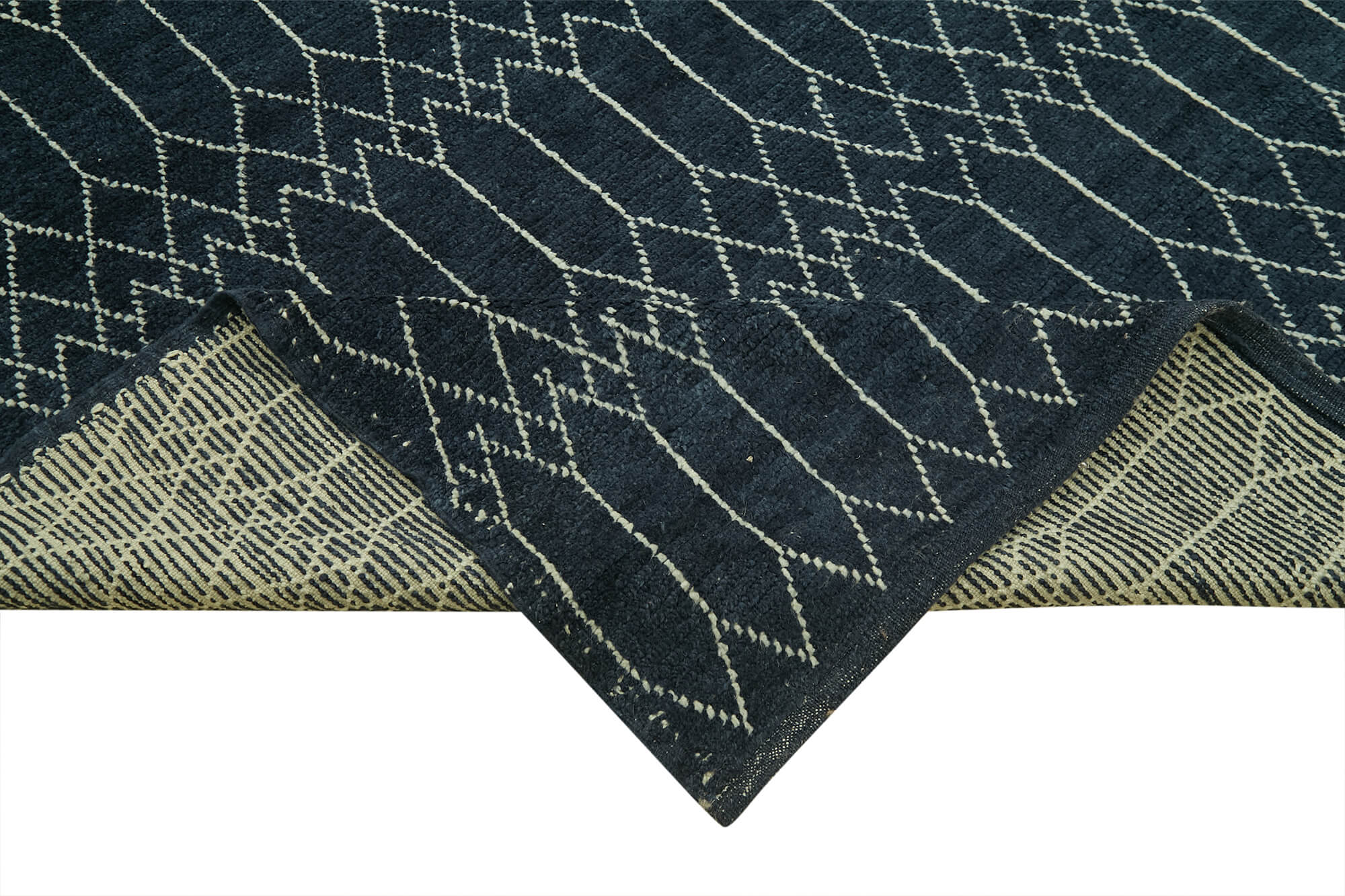 Handmade Wool Cotton Rug – Blue Geometric Pattern Carpet | Large Living Room Rug