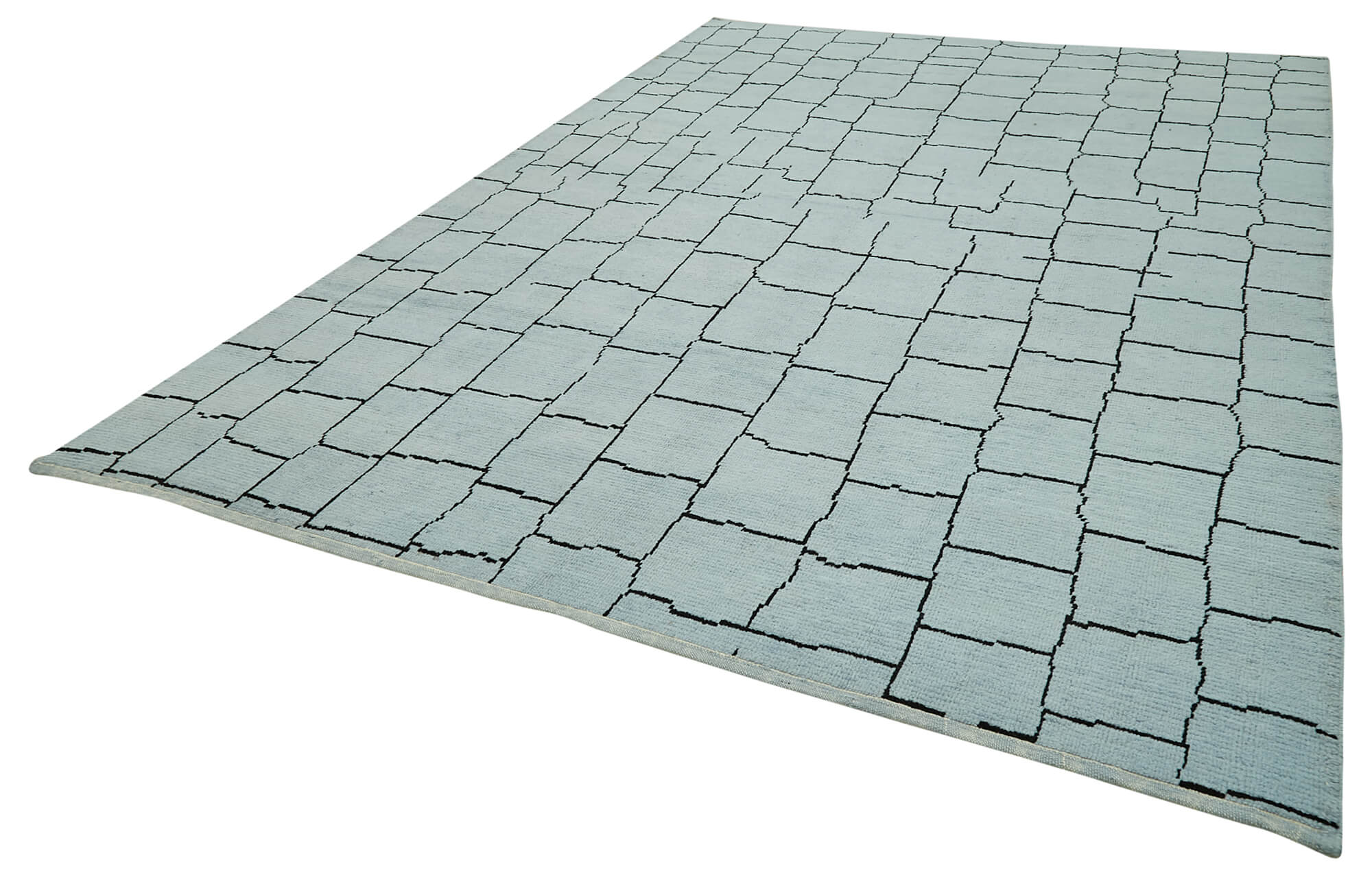 Handmade Wool Cotton Rug – Blue Geometric Pattern Carpet | Durable Woven Area Rug 8'5"x12'10"