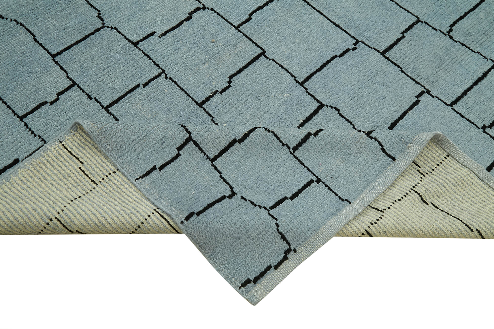 Handmade Wool Cotton Rug – Blue Geometric Pattern Carpet | Durable Woven Area Rug 8'5"x12'10"