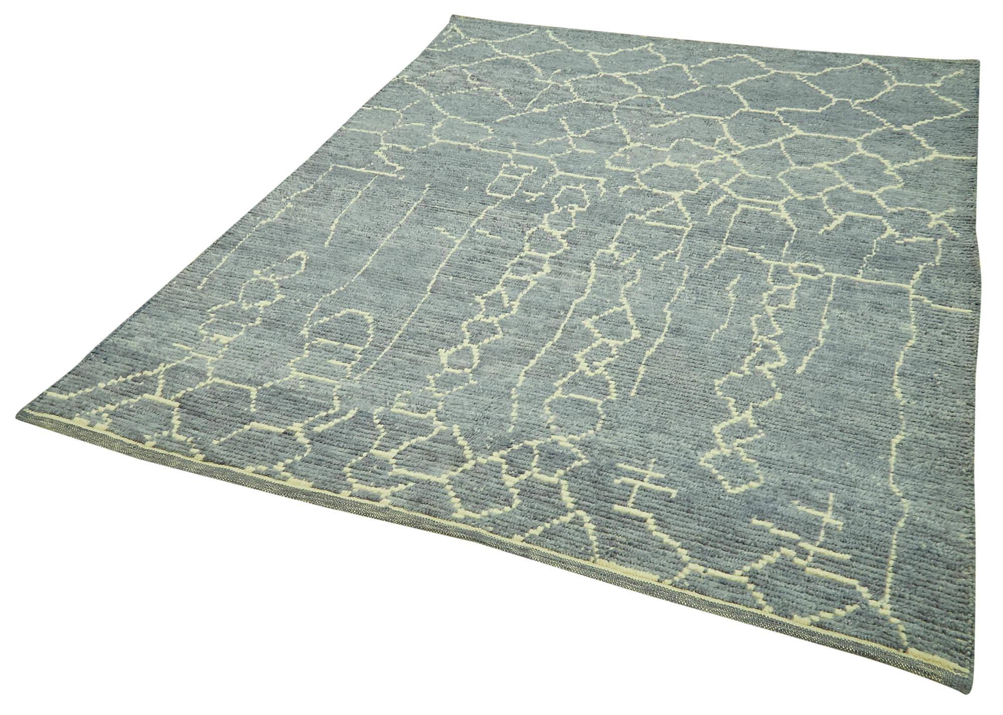 Handmade Wool Cotton Rug – Grey Geometric Area Rug | Vintage Turkish Wool Carpet 6'0''x7'5''