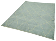 Handmade Wool Cotton Rug – Blue Geometric Area Rug | Vintage Turkish Carpet