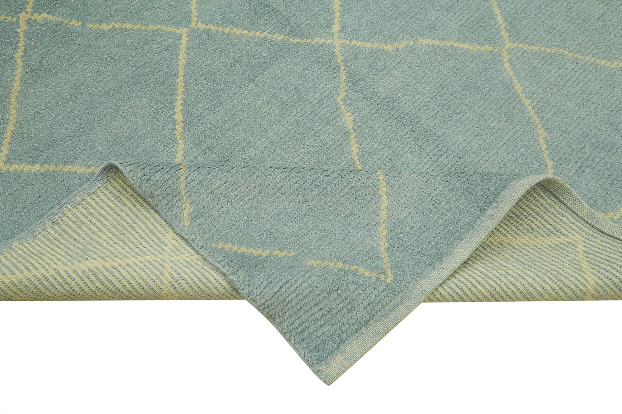 Handmade Wool Cotton Rug – Blue Geometric Area Rug | Vintage Turkish Carpet