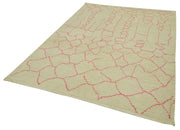 Handmade Wool Cotton Rug – Beige Geometric Area Rug, Durable Natural Fiber Floor Covering 5'9''x7'8''
