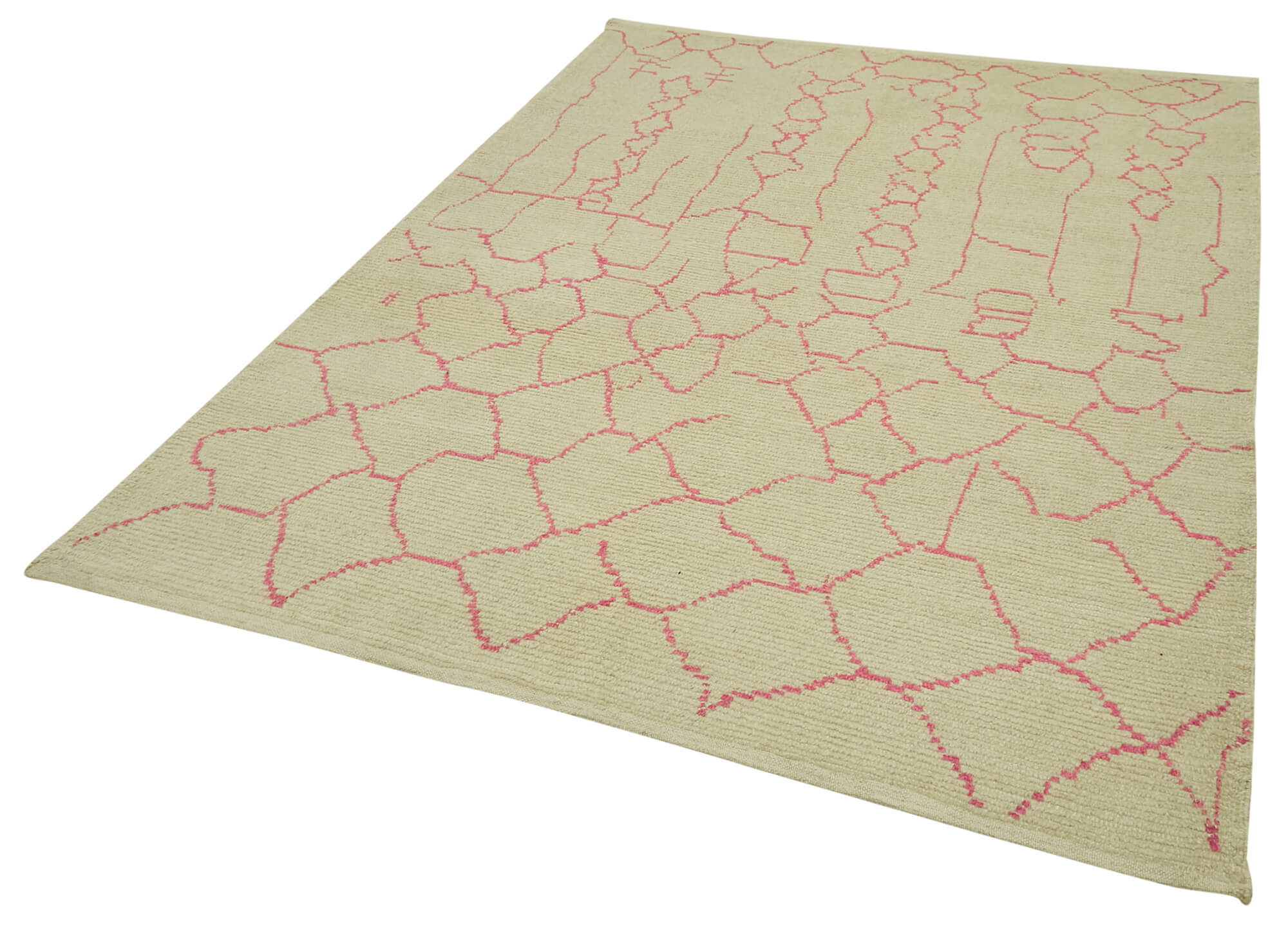 Handmade Wool Cotton Rug – Beige Geometric Area Rug, Durable Natural Fiber Floor Covering 5'9''x7'8''