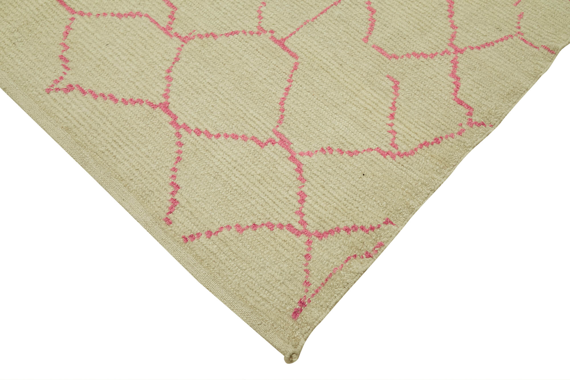 Handmade Wool Cotton Rug – Beige Geometric Area Rug, Durable Natural Fiber Floor Covering 5'9''x7'8''