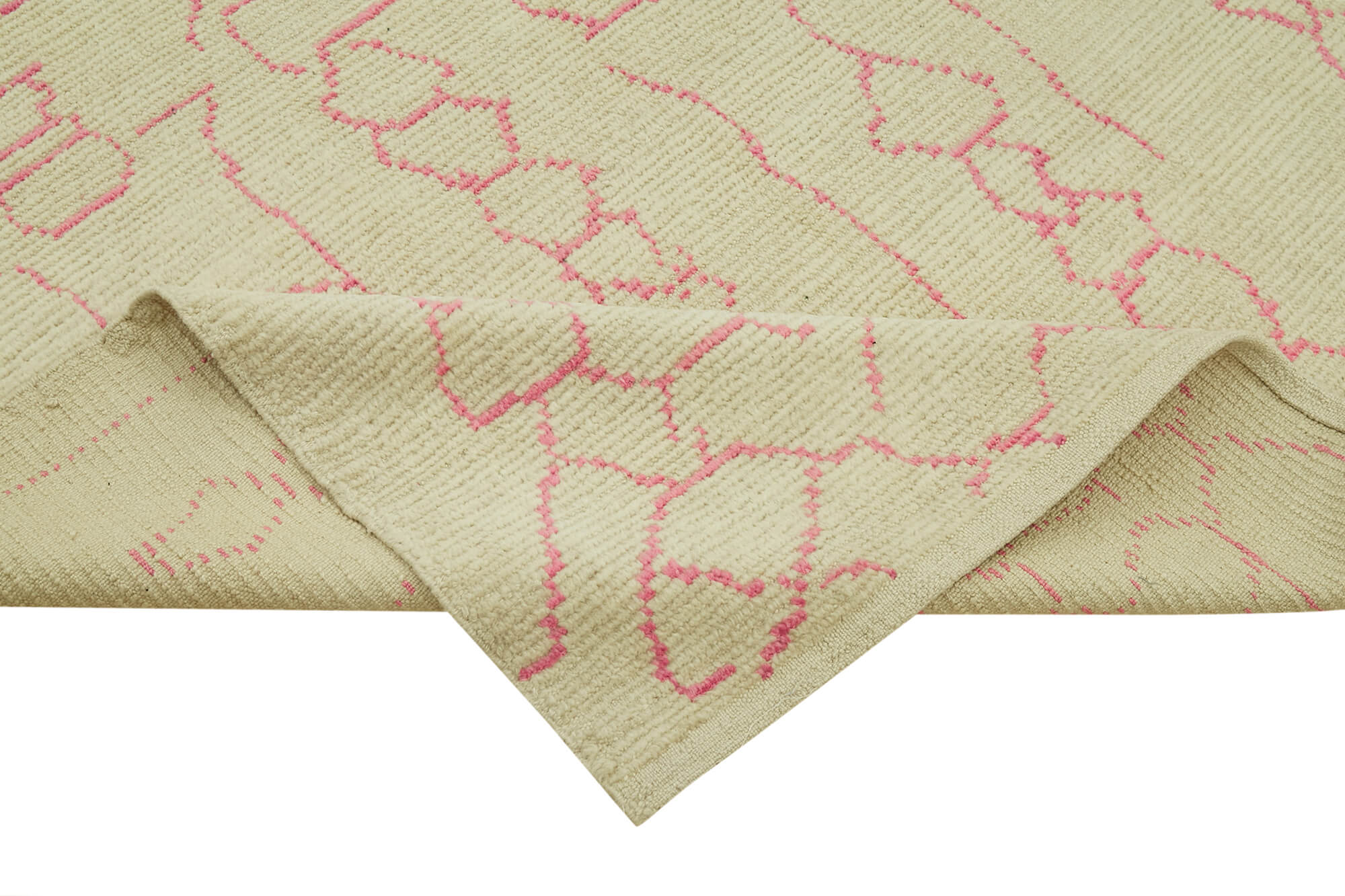 Handmade Wool Cotton Rug – Beige Geometric Area Rug, Durable Natural Fiber Floor Covering 5'9''x7'8''