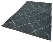 Handmade Wool Cotton Rug - Blue Geometric Pattern Carpet 5x9 Feet Durable Soft Texture