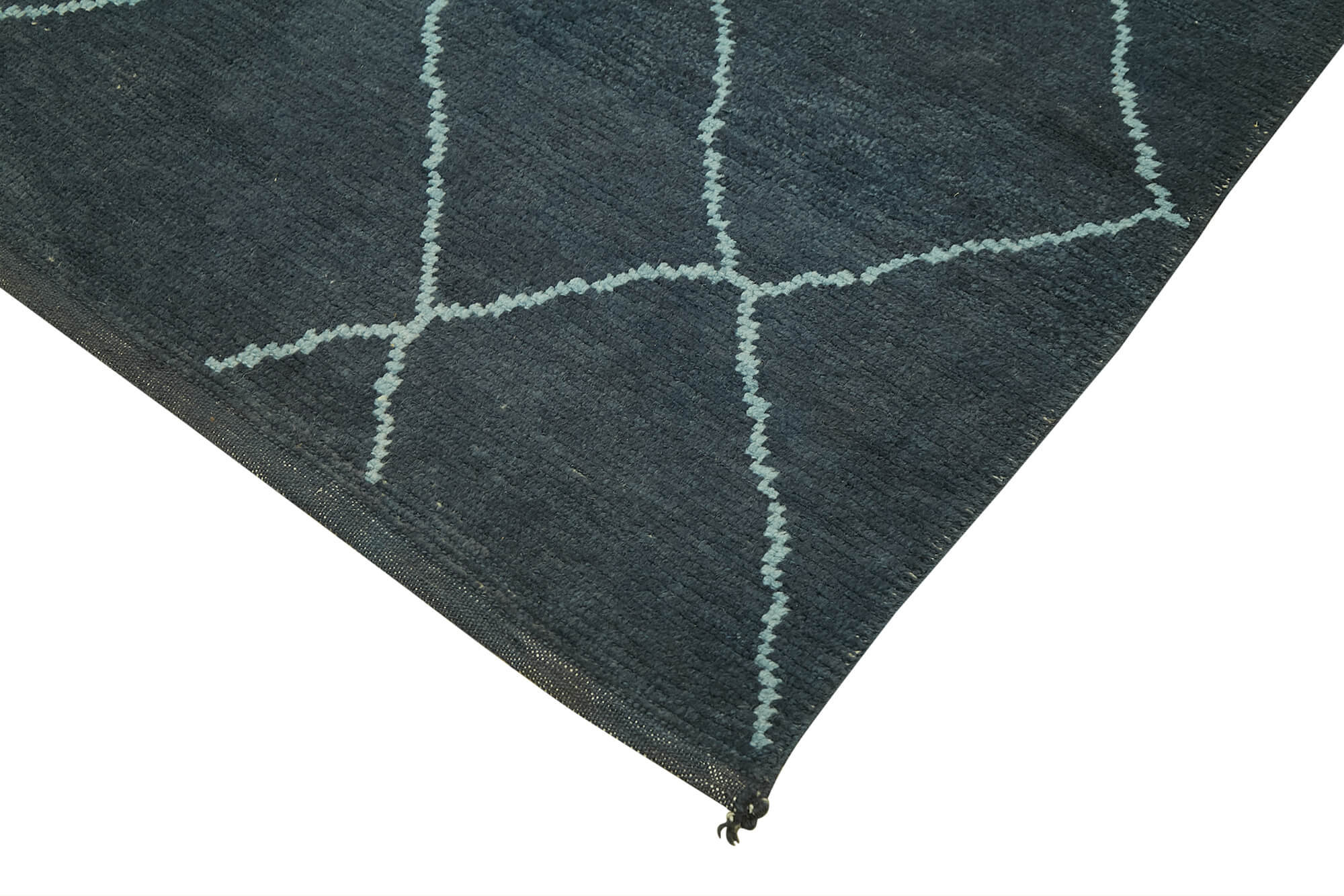 Handmade Wool Cotton Rug - Blue Geometric Pattern Carpet 5x9 Feet Durable Soft Texture