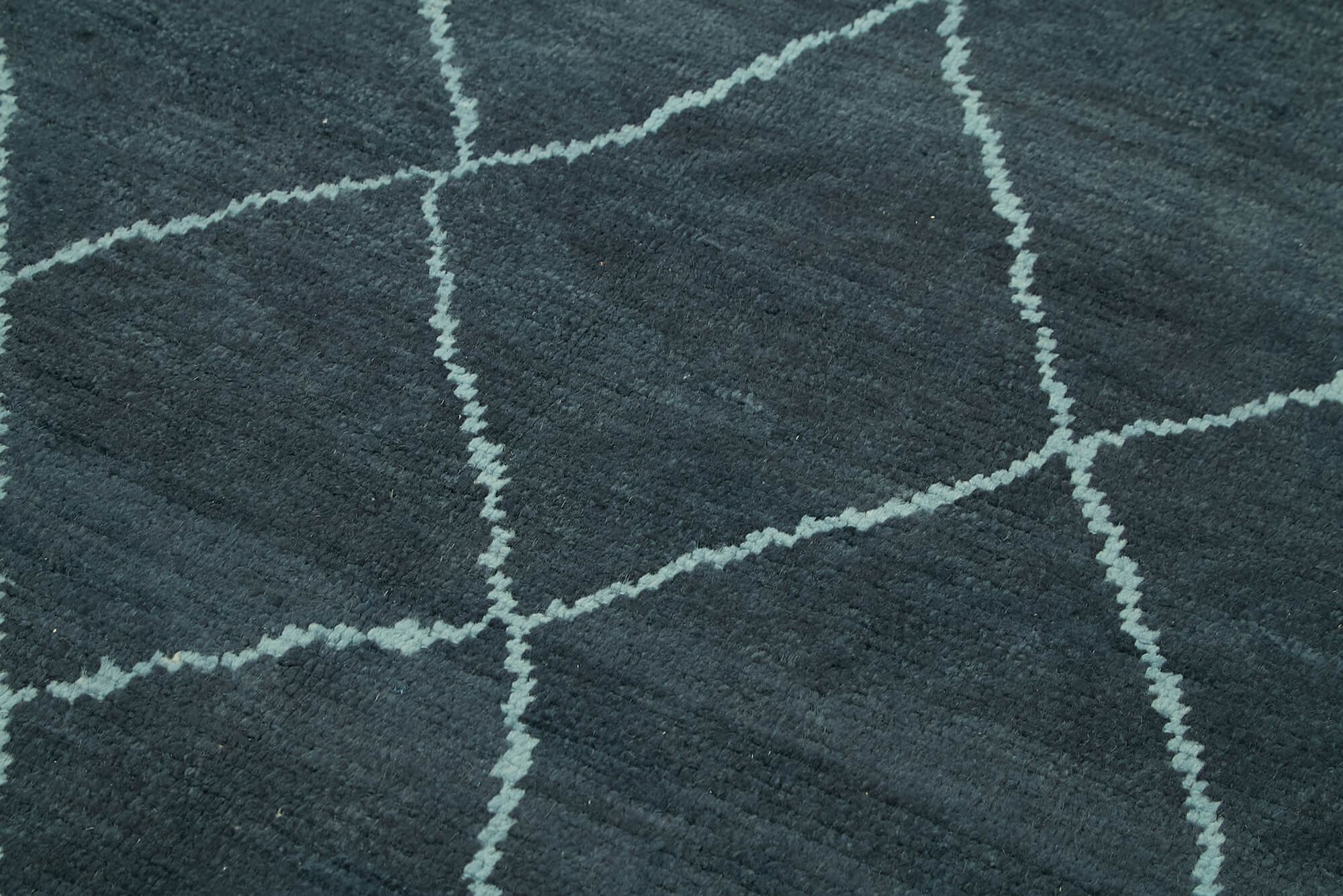 Handmade Wool Cotton Rug - Blue Geometric Pattern Carpet 5x9 Feet Durable Soft Texture