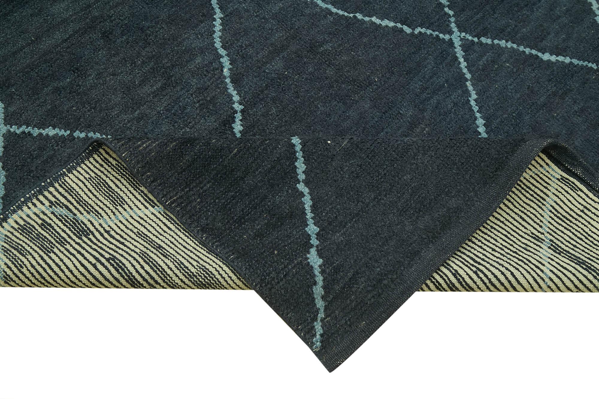Handmade Wool Cotton Rug - Blue Geometric Pattern Carpet 5x9 Feet Durable Soft Texture