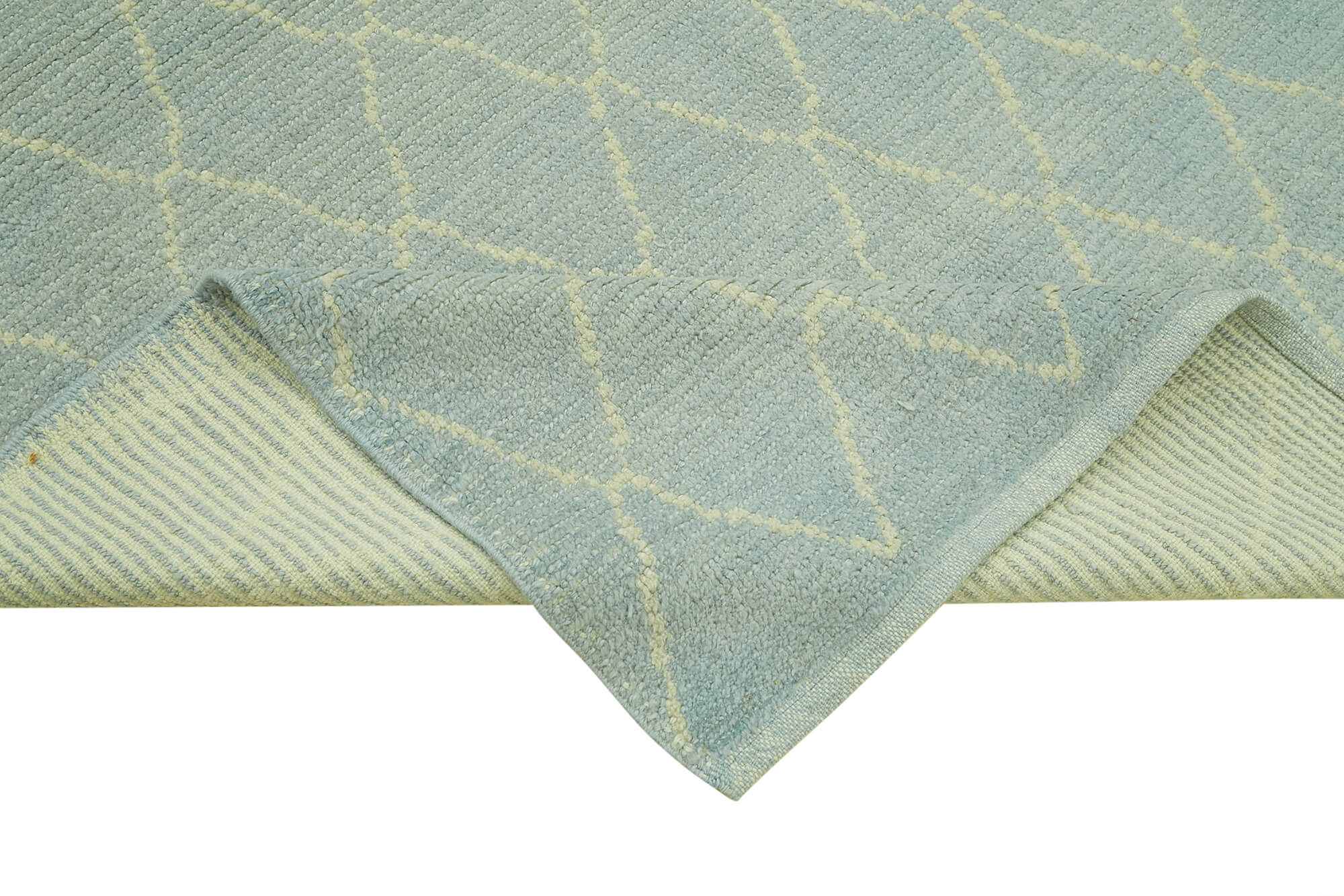 Handmade Wool Cotton Rug - Blue Geometric Rug 5'7'' x 7'7'' Artisan Crafted Floor Mat