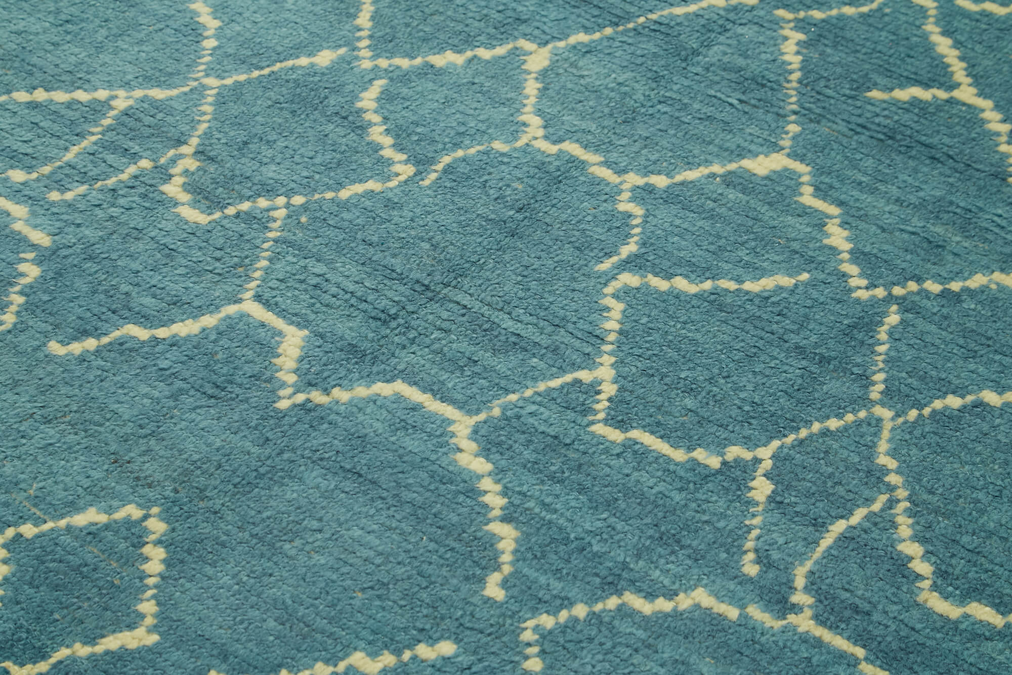 Handmade Wool Cotton Rug – Blue Geometric Pattern Carpet, Durable Woven Area Rug 5'7''x7'4''