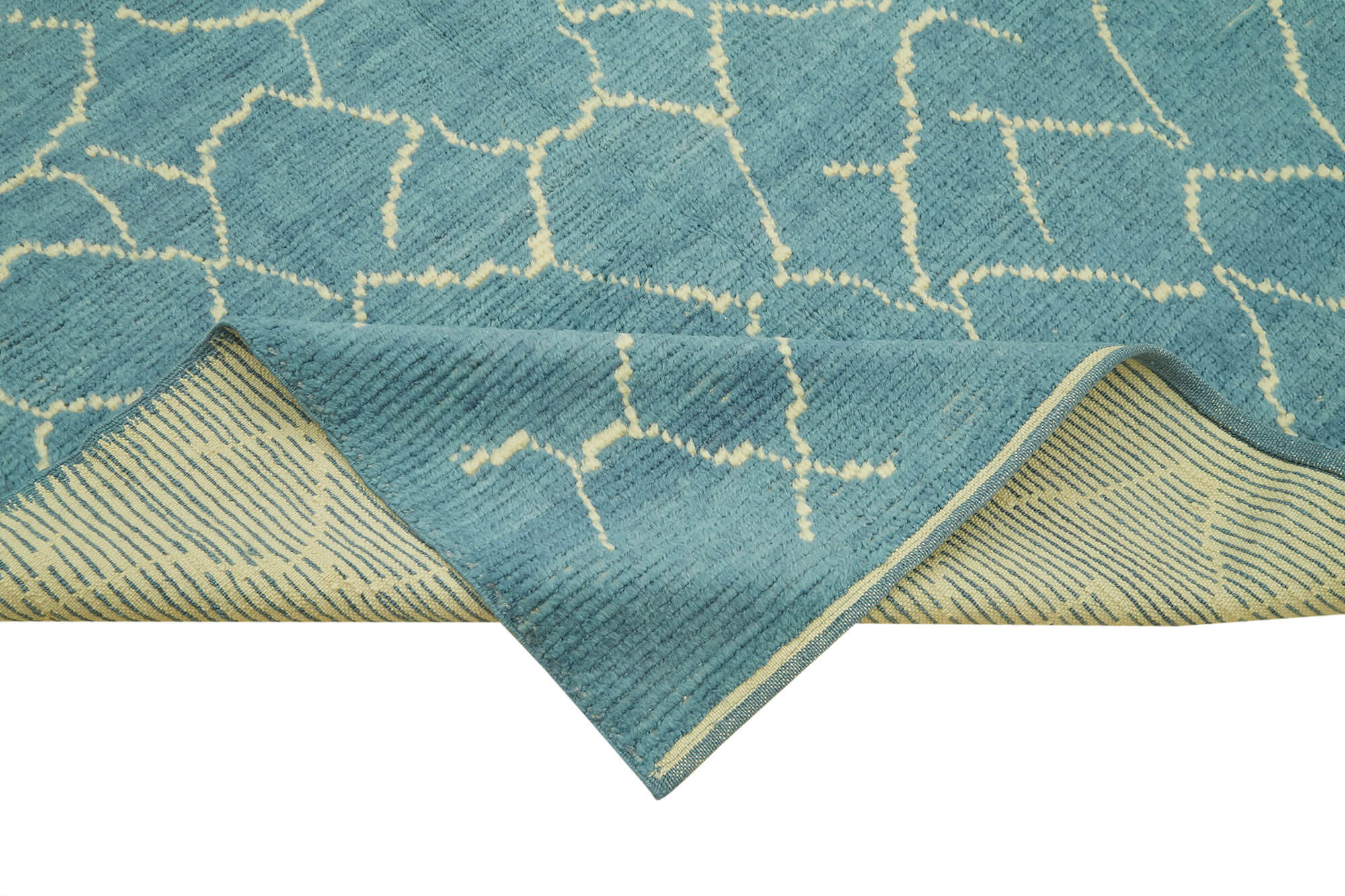 Handmade Wool Cotton Rug – Blue Geometric Pattern Carpet, Durable Woven Area Rug 5'7''x7'4''