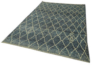 Handmade Wool Rug - Blue Geometric Rug | Wool Cotton Carpet, Vintage Design 5'8''x7'5''