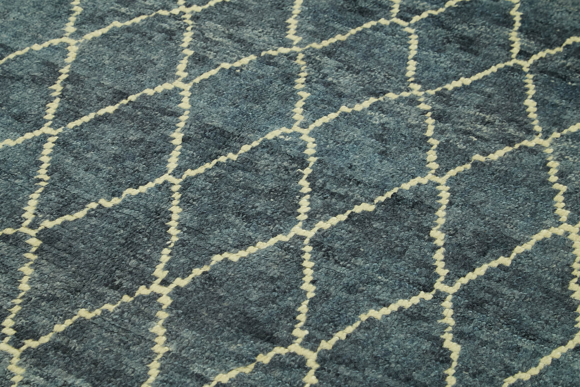 Handmade Wool Rug - Blue Geometric Rug | Wool Cotton Carpet, Vintage Design 5'8''x7'5''