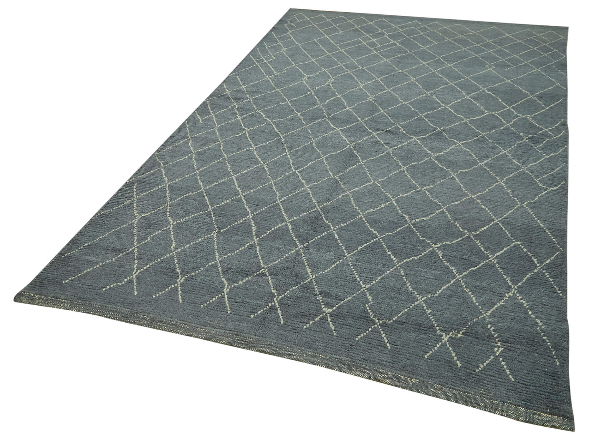 Handmade Wool Cotton Rug - Grey Geometric Area Rug, Vintage Turkish Wool Carpet 5'4''x9'2''