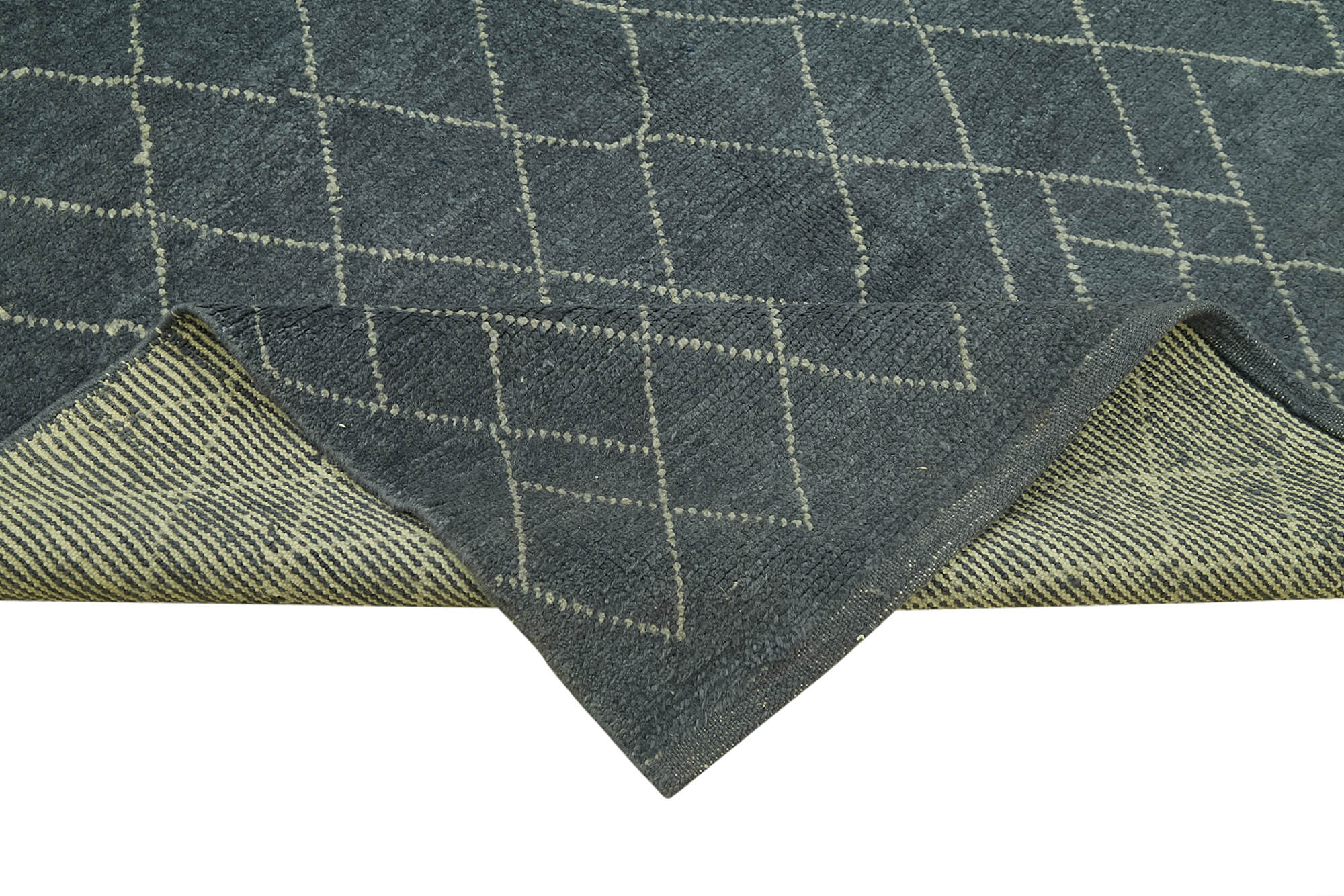 Handmade Wool Cotton Rug - Grey Geometric Area Rug, Vintage Turkish Wool Carpet 5'4''x9'2''