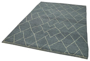 Handmade Wool Cotton Rug - Grey Wool Rug 5x8 | Geometric Area Rug, Durable Carpet