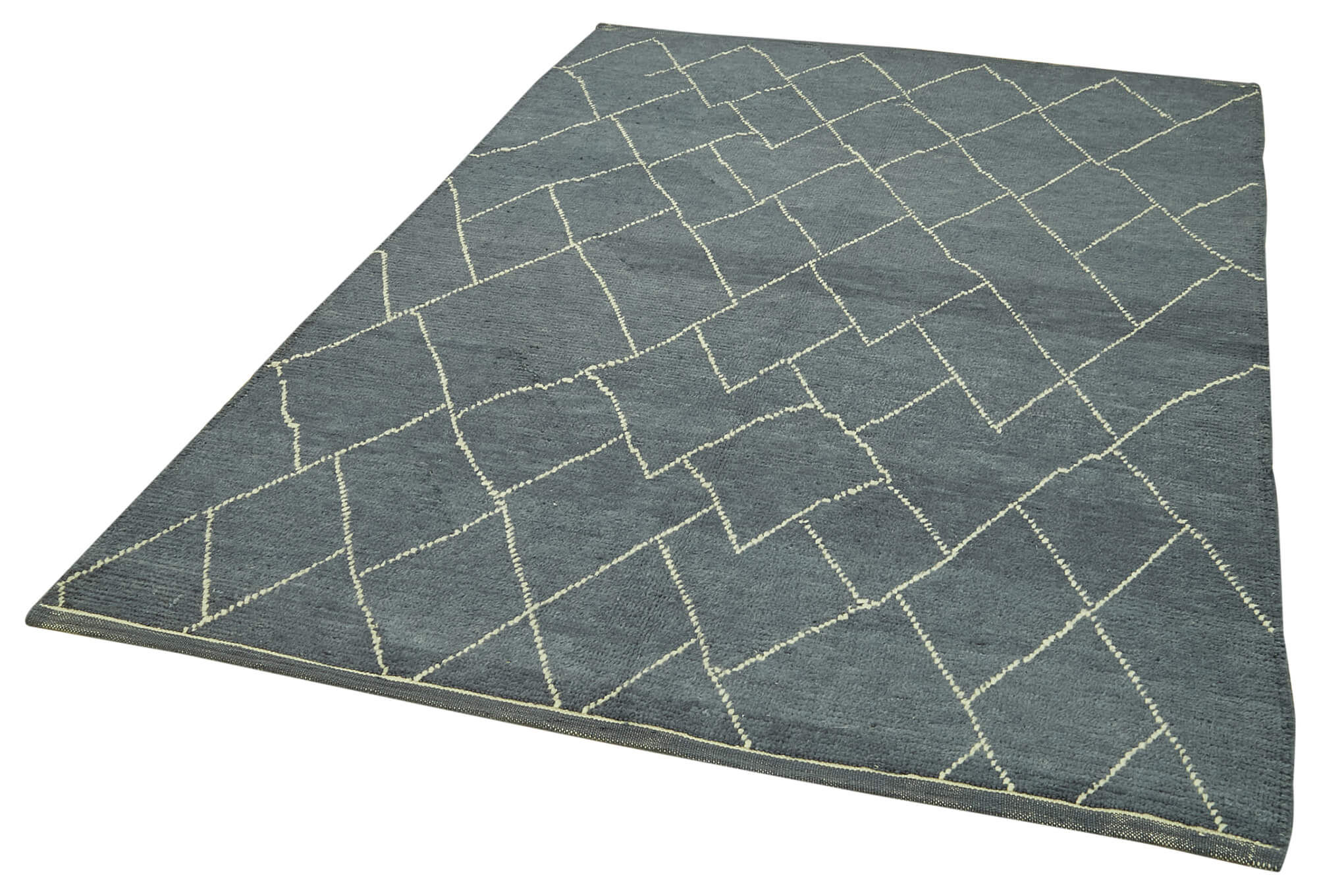 Handmade Wool Cotton Rug - Grey Wool Rug 5x8 | Geometric Area Rug, Durable Carpet