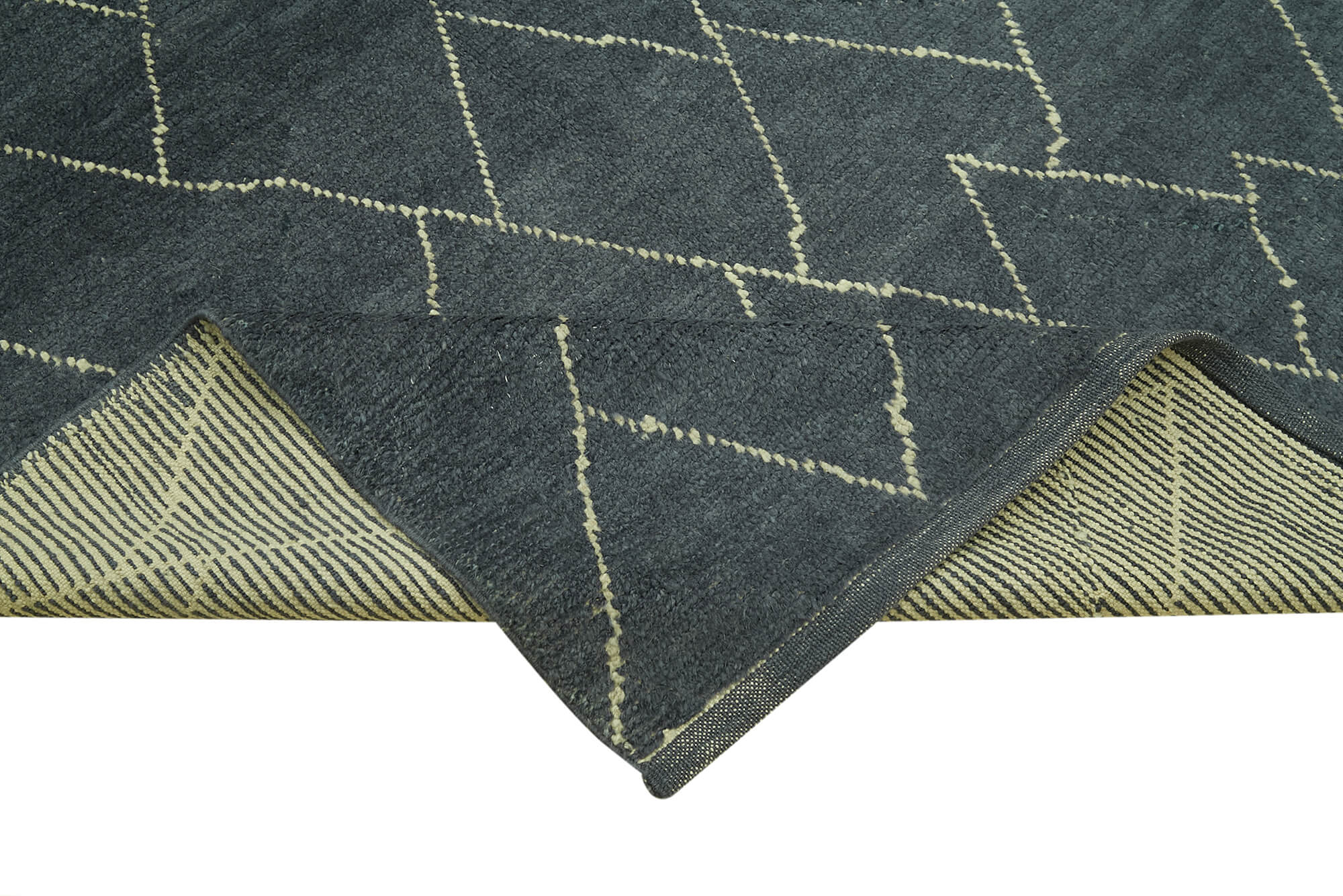 Handmade Wool Cotton Rug - Grey Wool Rug 5x8 | Geometric Area Rug, Durable Carpet