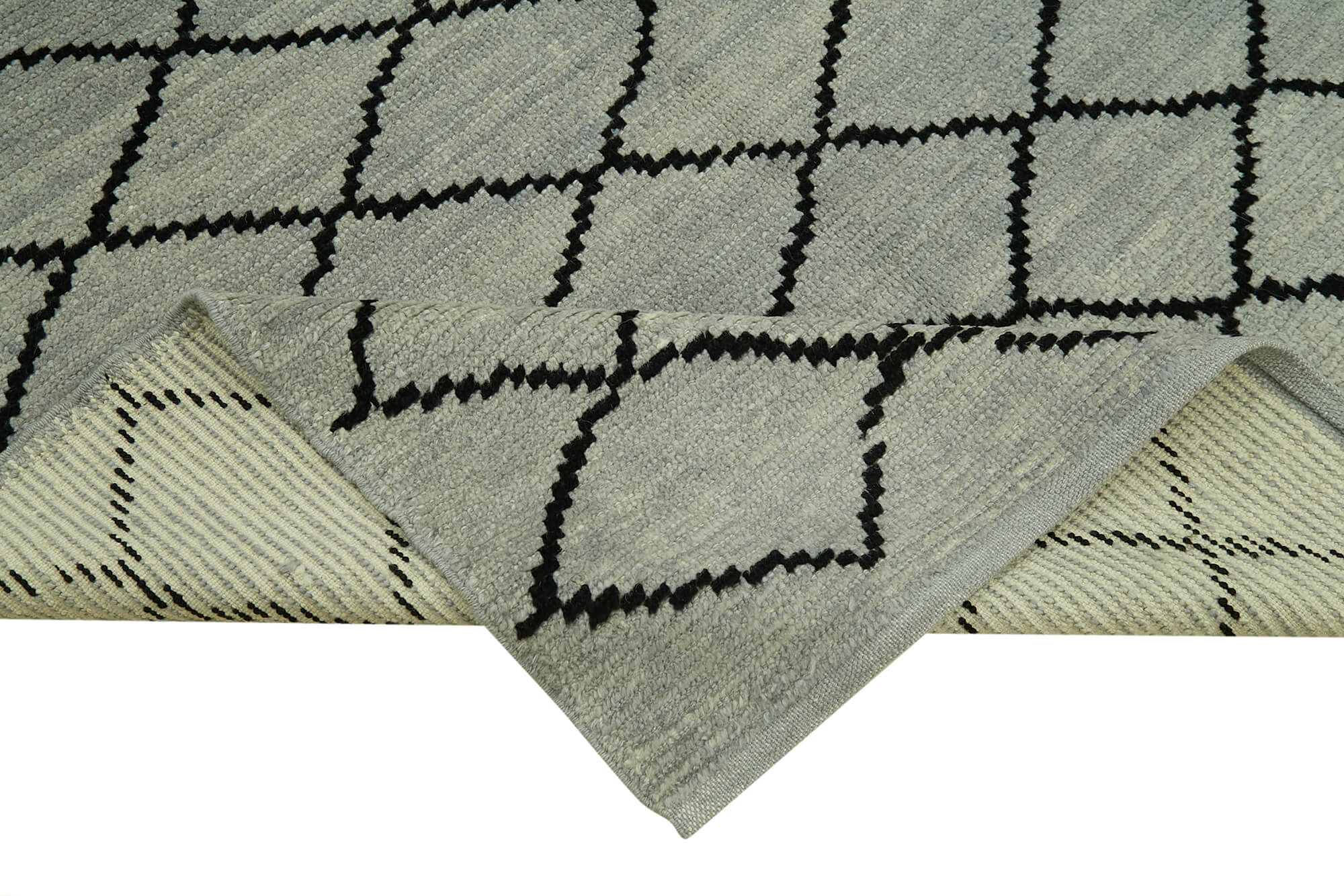 Handmade Wool Cotton Rug - Grey Geometric Area Rug | Vintage Turkish Carpet 5'5''x7'5''