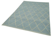 Handmade Wool Cotton Rug - Blue Geometric Area Rug | Durable Cotton Carpet