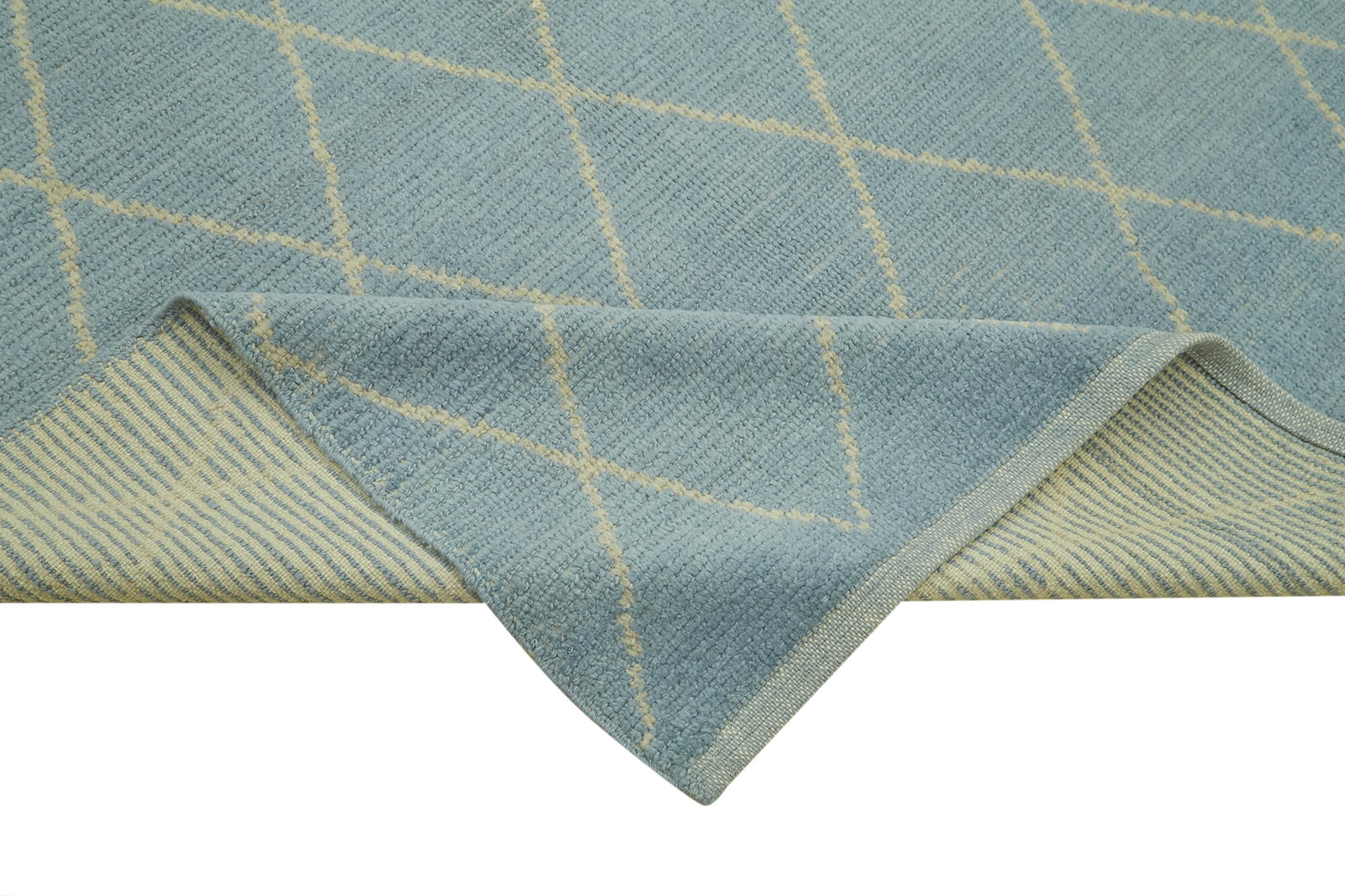 Handmade Wool Cotton Rug - Blue Geometric Area Rug | Durable Cotton Carpet