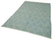Handmade Wool Cotton Rug – Blue Geometric Turkish Wool Carpet 5'6''x8'2''